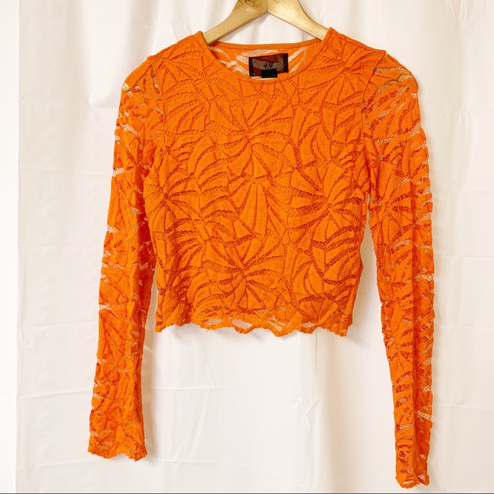H&M Orange Lace Cropped Long Sleeve Small